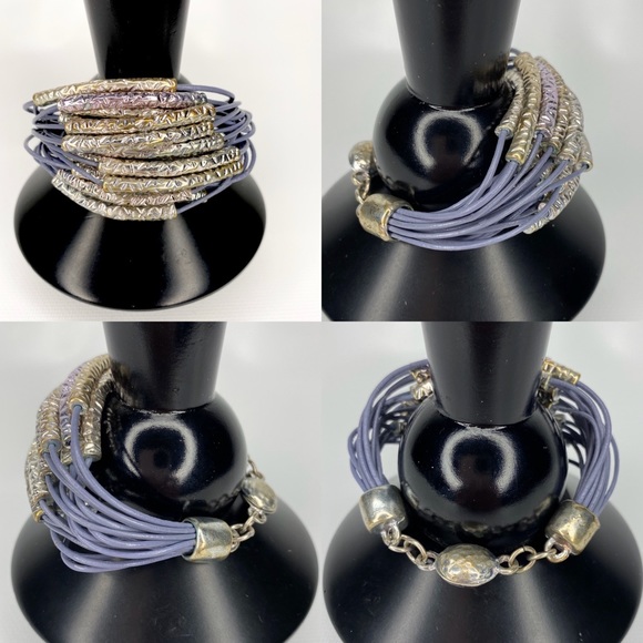 Multi Strand Cord Silver Tone Boho Chic Bracelet - Picture 4 of 8